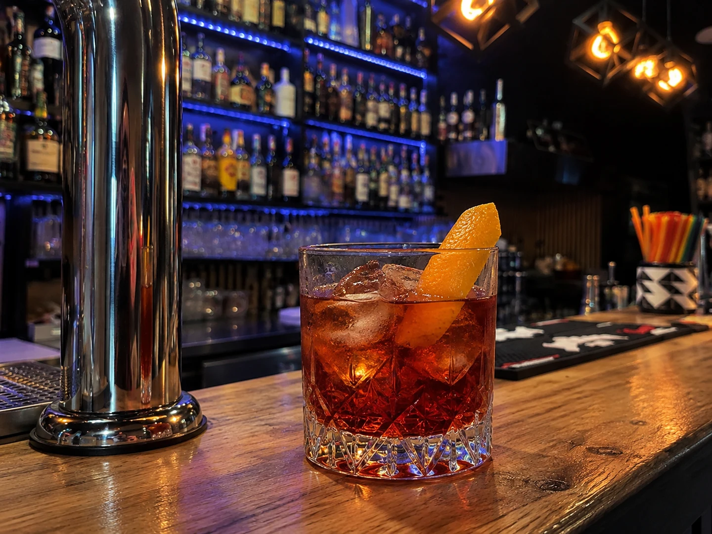 Boulevardier, served at Jimmy Cocktail Lab on Via Petroni, Bologna