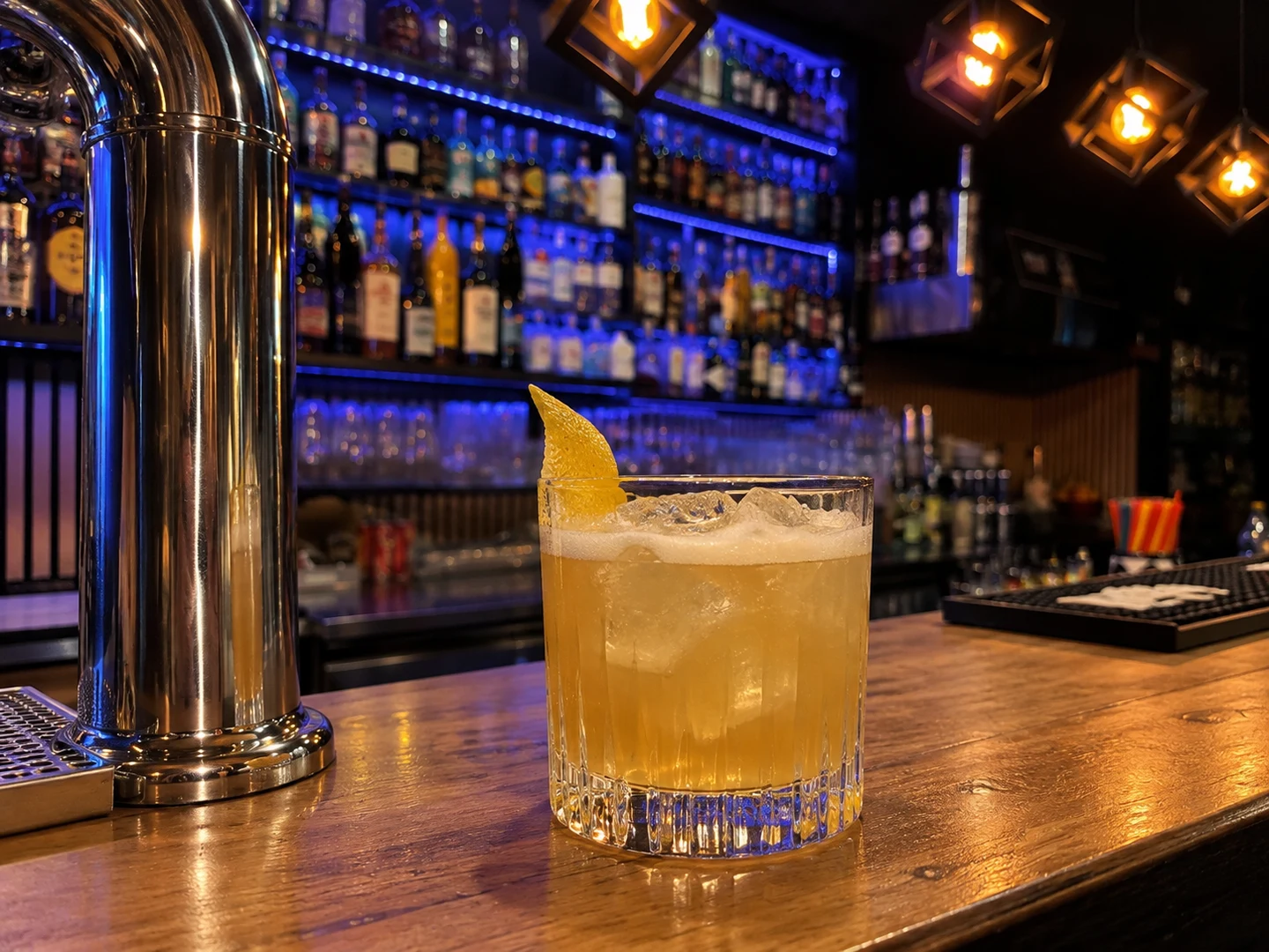Gold Rush, served at Jimmy Cocktail Lab on Via Petroni, Bologna