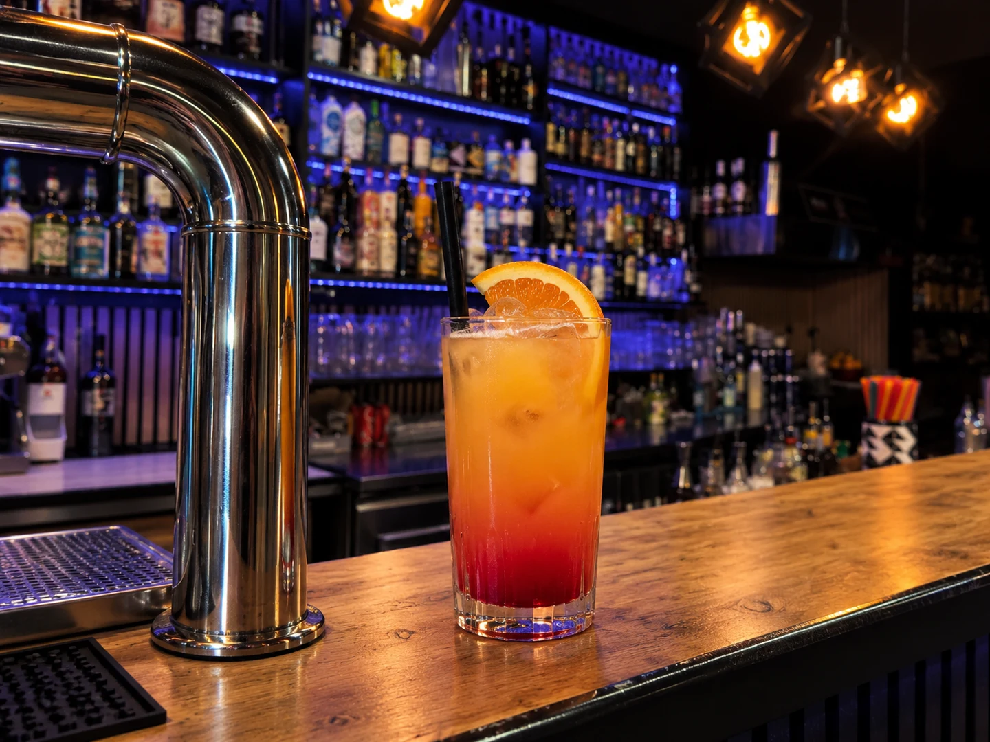 Malibu Sunrise, served at Jimmy Cocktail Lab on Via Petroni, Bologna