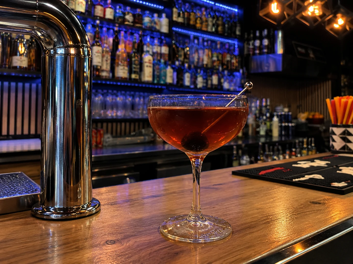 Manhattan, served at Jimmy Cocktail Lab on Via Petroni, Bologna
