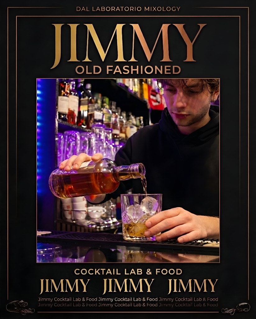 Bartender Jimmy versa da una bottiglia al Cocktail Lab in Via Petroni a Bologna