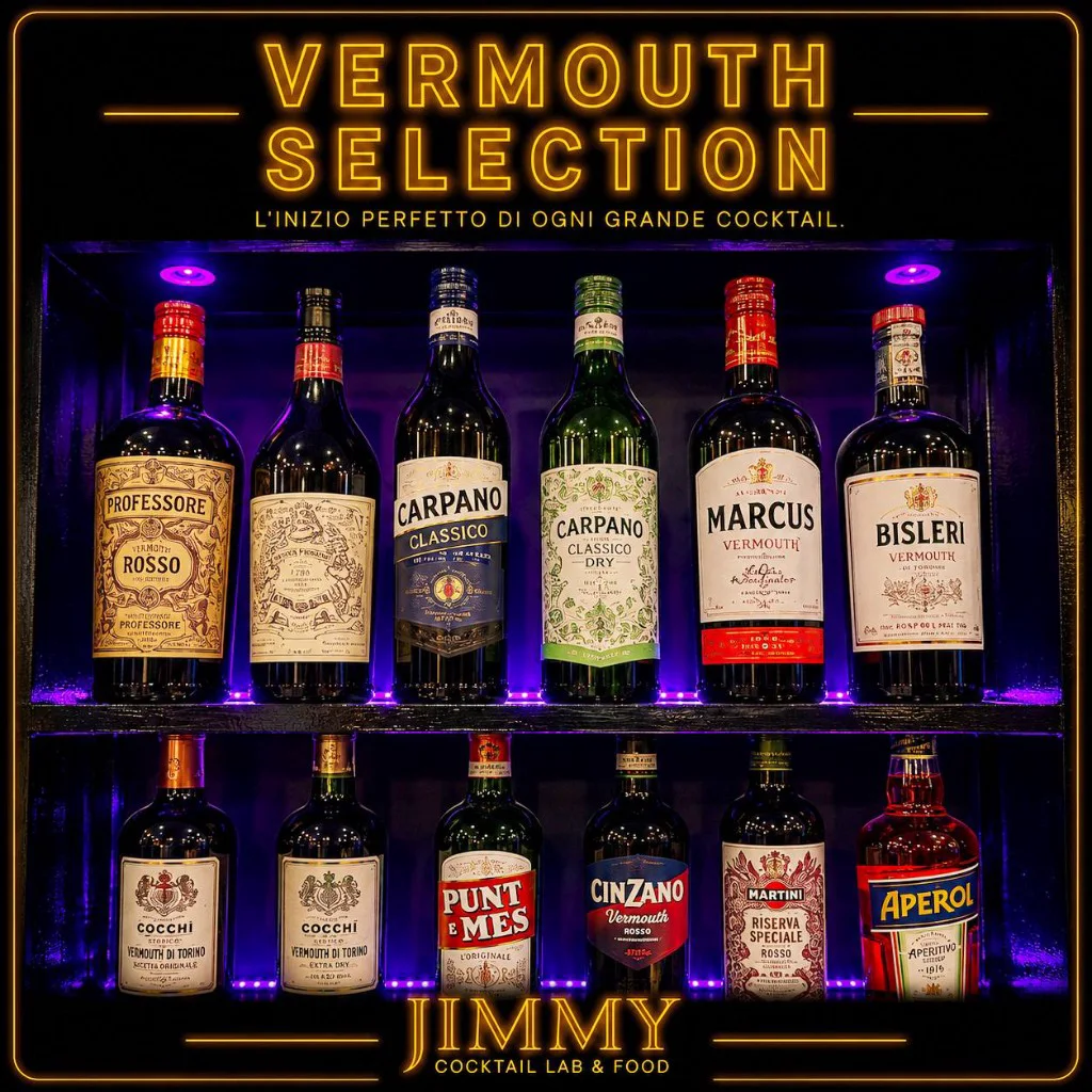 Selezione vermouth sugli scaffali di Jimmy Cocktail Lab a Bologna